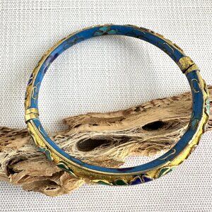 Vintage 1970s Floral Cloisonne Enamel Bangle Bracelet 7" Chinese Export